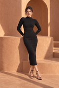 Black Long Sleeve Bodycon Midi Dress
