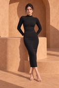 Black Long Sleeve Bodycon Midi Dress