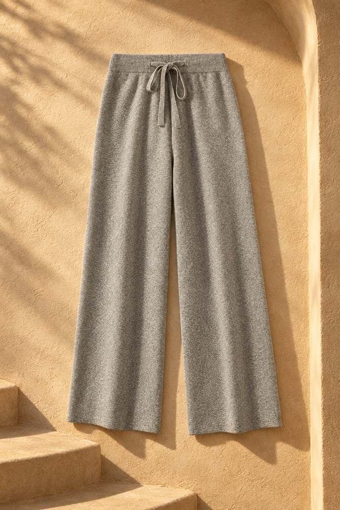 Naira Wool Wide-Leg Pants — Gray