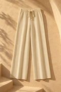 Naira Wool Wide-Leg Pants — Beige