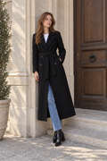Clara Double-Breasted Belted Coat — Black
