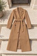 Clara Double-Breasted Belted Coat — Camel