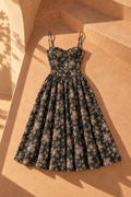 Rose Corset Midi Dress — Black