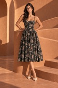 Rose Corset Midi Dress — Black