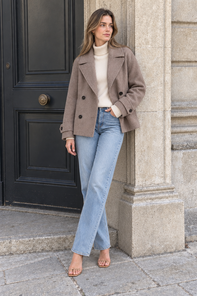 Harper Double-Breasted Coat — Beige