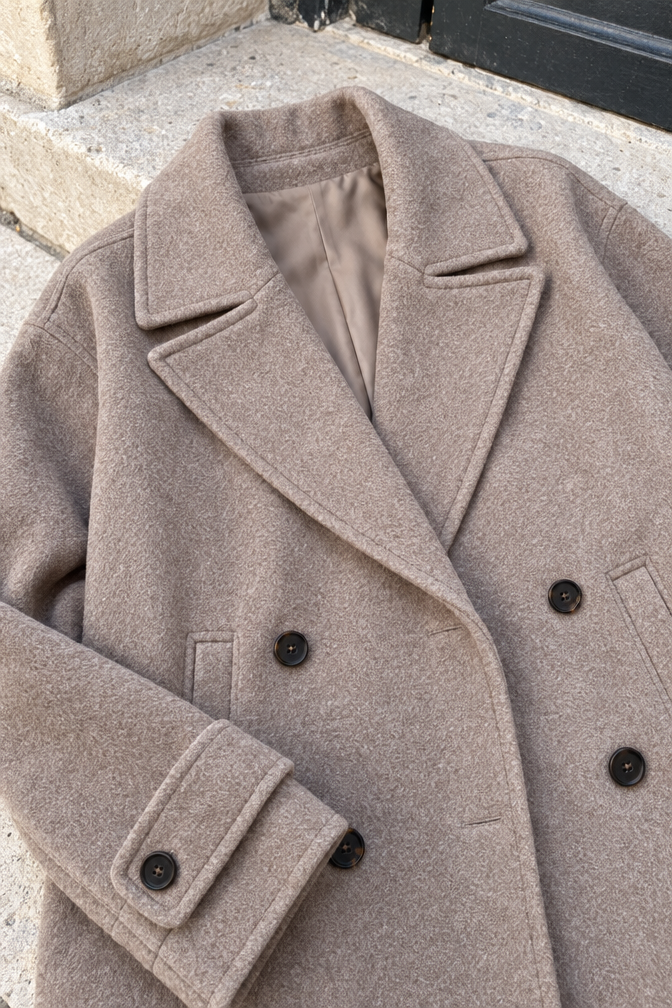 Harper Double-Breasted Coat — Beige