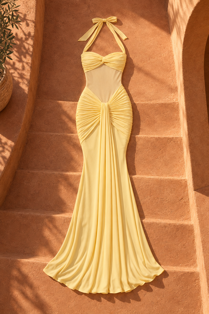 Lizza Mesh Maxi Dress — Yellow