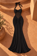 Lizza Mesh Maxi Dress — Black