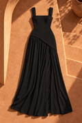 Haily Draped Satin-Feel Maxi Dress — Black