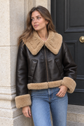 Manon Faux Leather Bomber Jacket — Marron