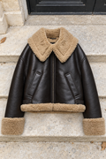 Manon Faux Leather Bomber Jacket — Marron