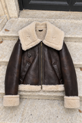 Manon Faux Leather Bomber Jacket — Fourrure beige