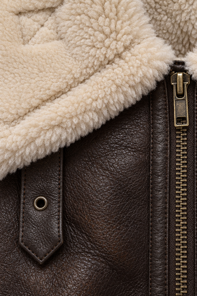 Manon Faux Leather Bomber Jacket — Fourrure beige