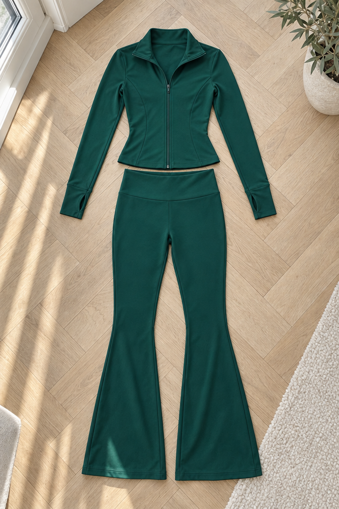 Jaden Flared Set — Dark Green