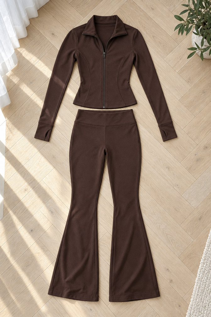 Jaden Flared Set — Coffee Colour