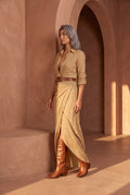 Pearl Wrap Maxi Dress — Camel