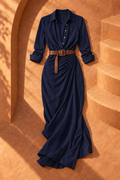 Pearl Wrap Maxi Dress — Navy Blue