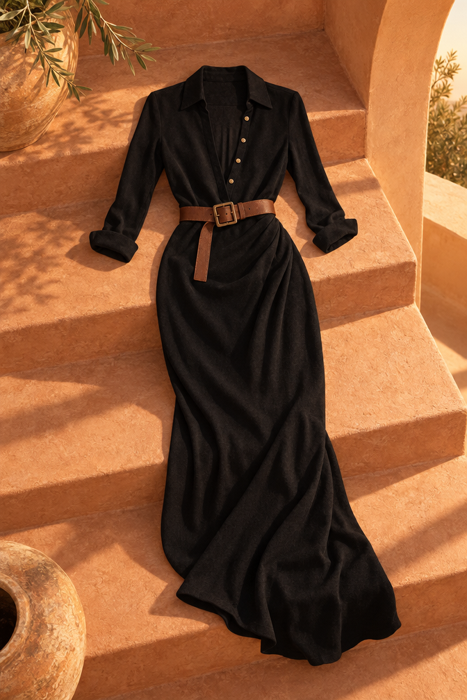 Pearl Wrap Maxi Dress — Black