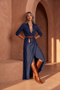 Pearl Wrap Maxi Dress — Navy Blue