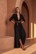 Pearl Wrap Maxi Dress — Black
