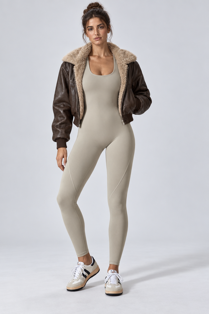 Lexy Pilates Jumpsuit — Beige