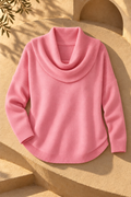 Ribbed Knit Cowl Neck Sweater — Pink