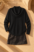 Ribbed Knit Cowl Neck Sweater — Black