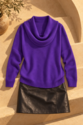 Ribbed Knit Cowl Neck Sweater — Purple