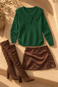Nora Fold-Over Collar Sweater — Green