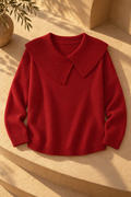 Nora Fold-Over Collar Sweater — Red