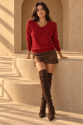 Nora Fold-Over Collar Sweater — Red