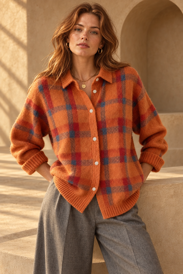 Camilla Check Sweater — Orange