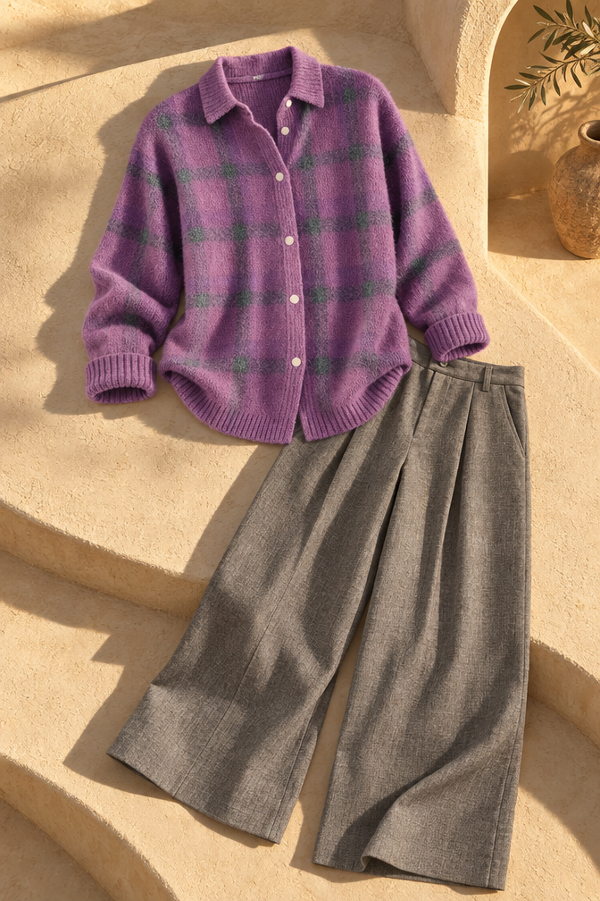 Camilla Check Sweater — Purple