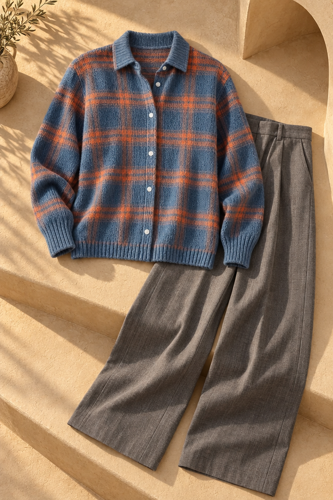 Camilla Check Sweater — Blue & Orange