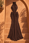 Arianna High-Neck Maxi Dress — Brown