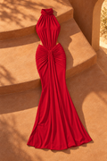 Arianna High-Neck Maxi Dress — Red