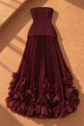 Adeline Petal Maxi Dress — Wine Red