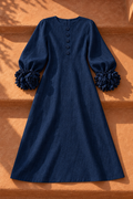 Shay Floral Midi Dress — Navy Blue