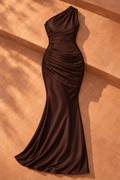 Women's Satin-Look Halter Maxi Dress — Brown