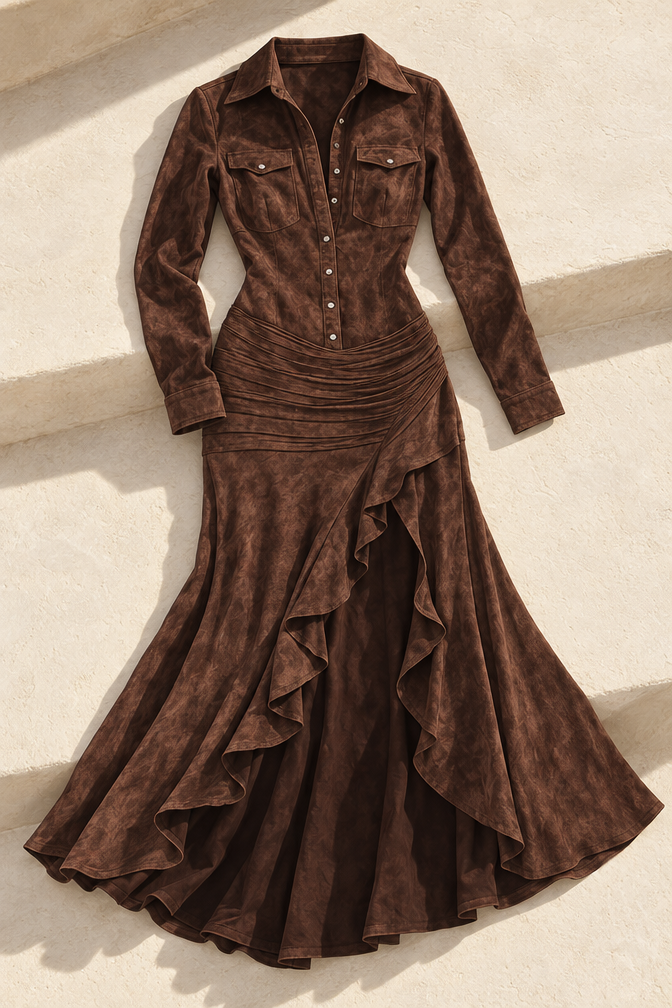 Women's Ruffled Maxi Dress — Brown