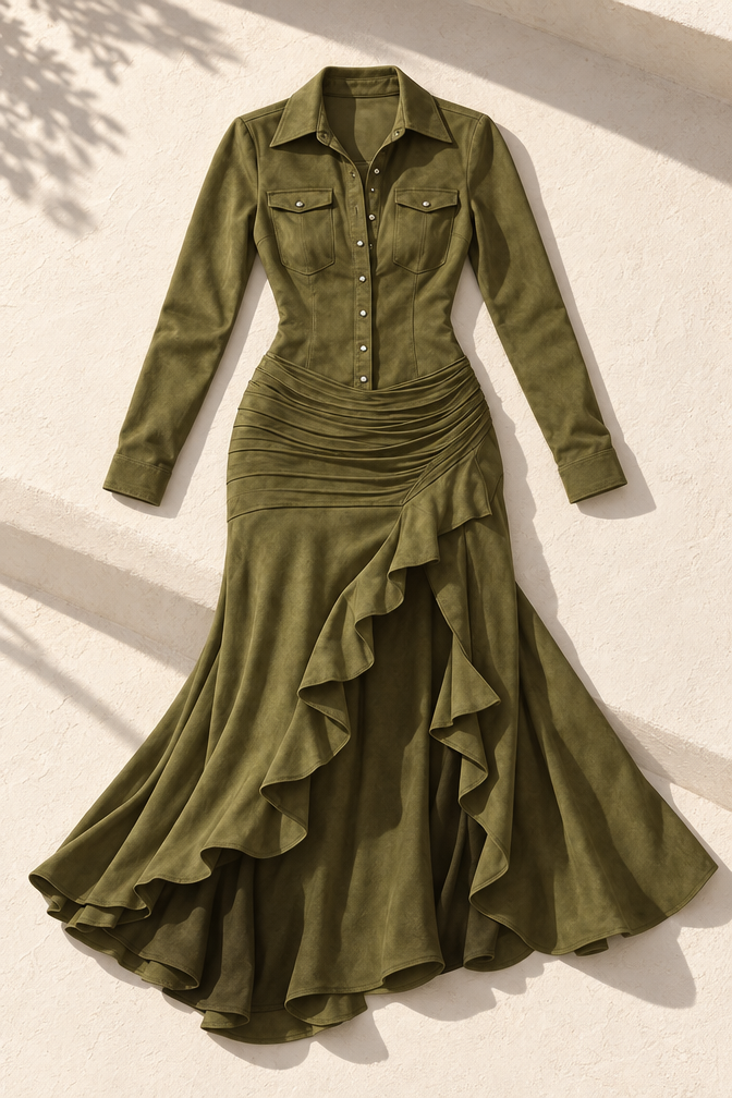 Women's Ruffled Maxi Dress — Green
