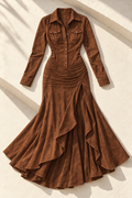 Women's Ruffled Maxi Dress — Caramel