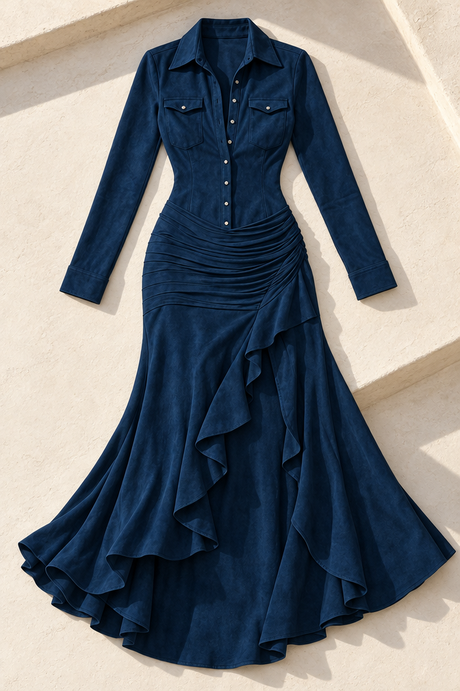 Women's Ruffled Maxi Dress — Blue