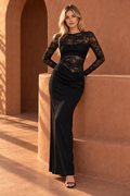 Lace Mini Dress with Long Sleeves — Black