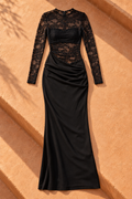 Lace Mini Dress with Long Sleeves — Black