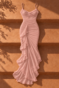 Zalia Ruffled Front Gown — Pink