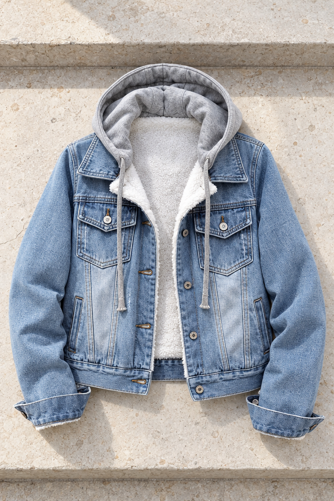 Carmen Sherpa-Lined Denim Jacket — Light Blue