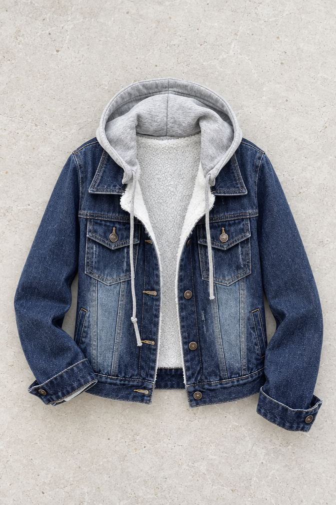 Carmen Sherpa-Lined Denim Jacket — Dark Blue
