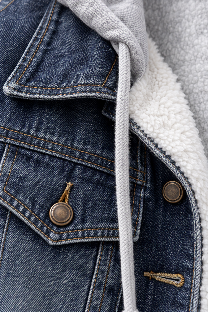 Carmen Sherpa-Lined Denim Jacket — Dark Blue