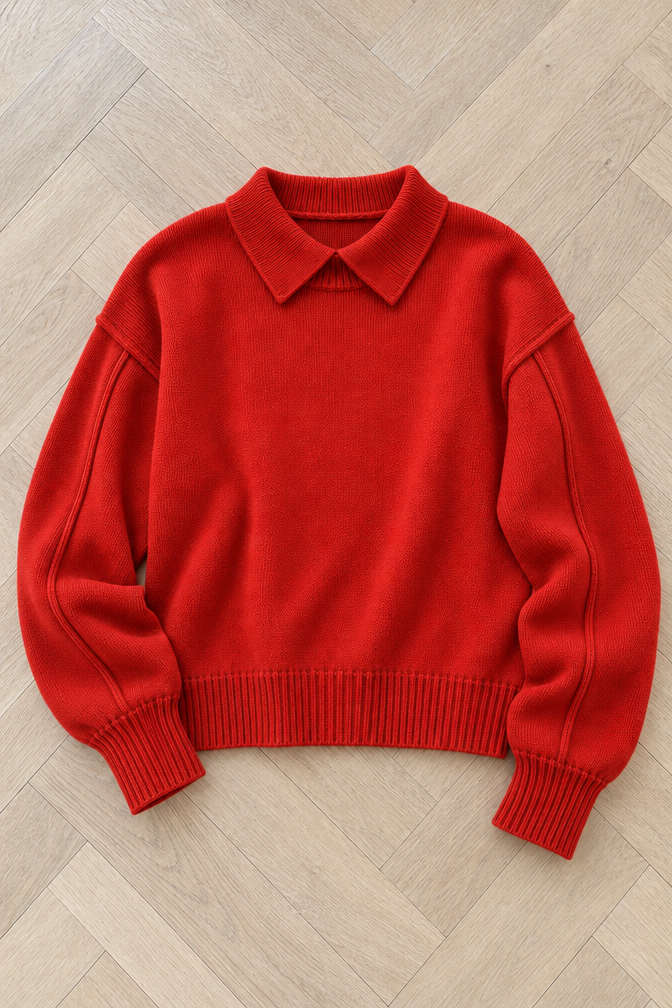 Carolina Collared Sweater — Orange red